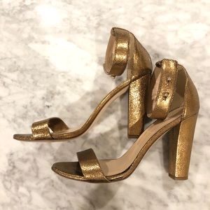J.Crew cracked gold leather heeled sandals
